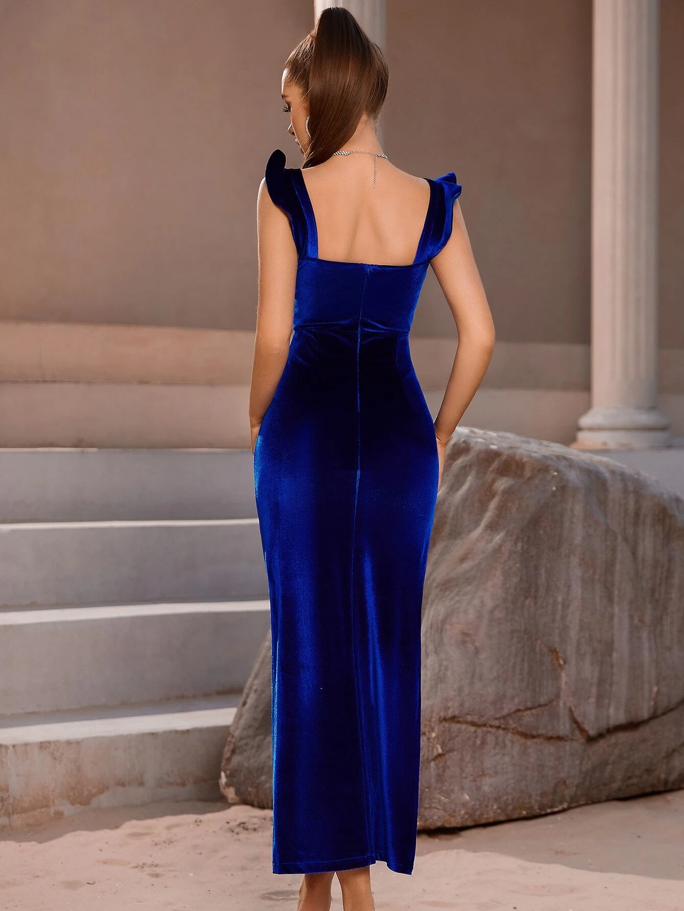 VIVIAN Blue Velvet Elegant Dress