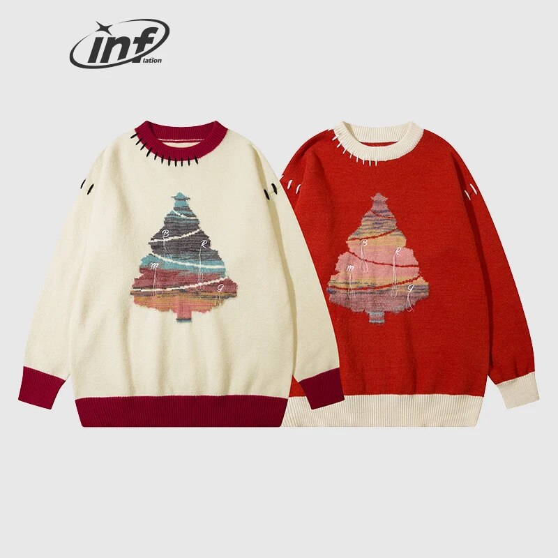 INFLATION Colorful Christmas Tree Patch Sweater