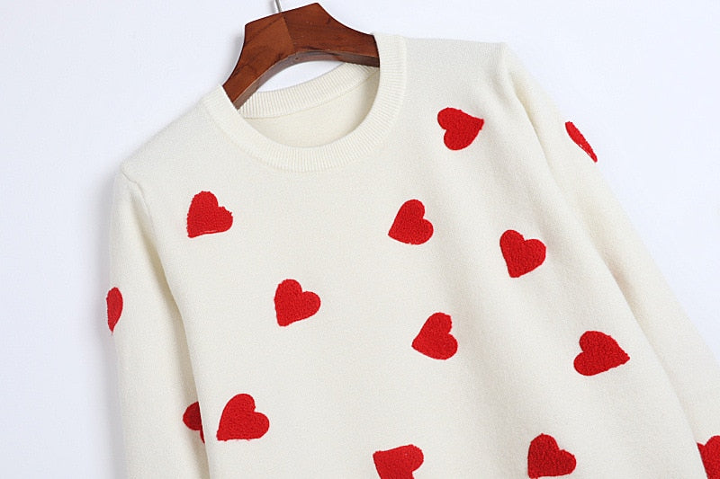 HEATHER Embroidery Heart Sweater - Veloristore