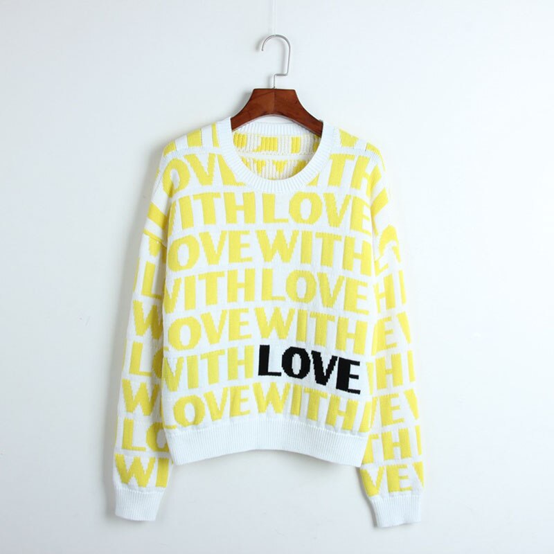 LOVE Yellow Jacquard Sweater - Veloristore