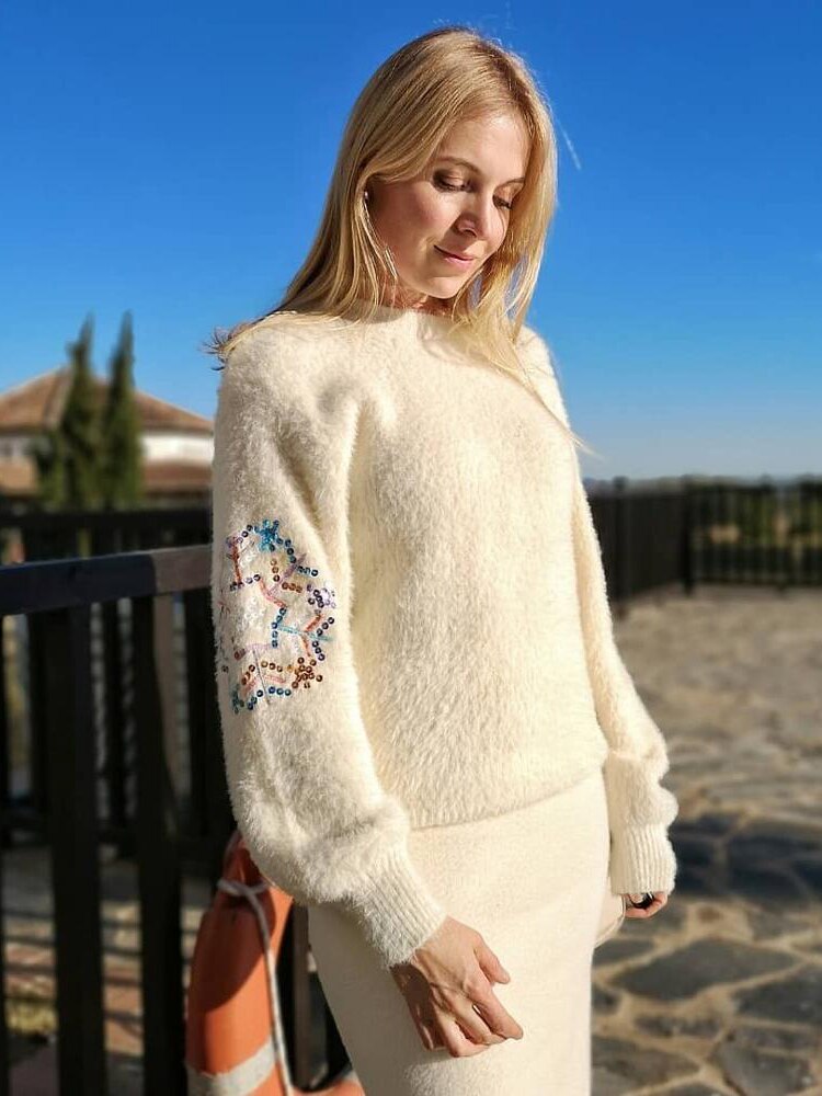 ELZA Christmas Snowflake Sequined Sweater - Veloristore