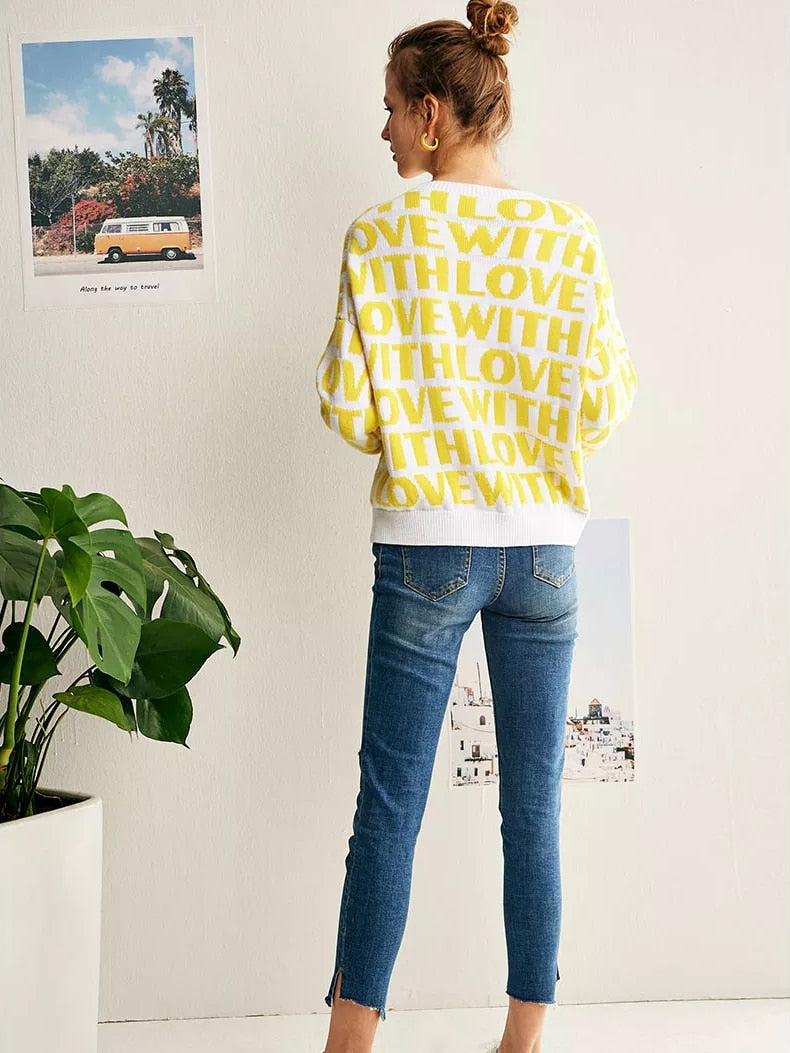 LOVE Yellow Jacquard Sweater - Veloristore