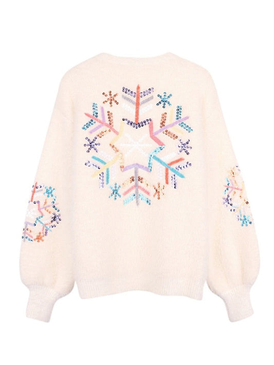 ELZA Christmas Snowflake Sequined Sweater