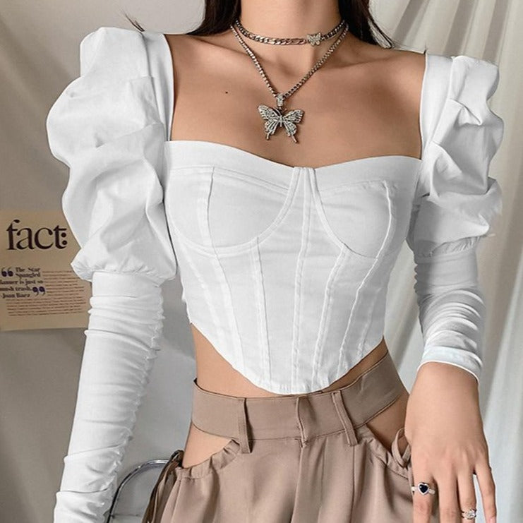 LIPA Croped Corset Puff Sleeve Top Veloristore