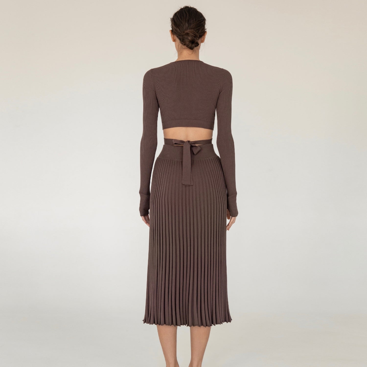 JOANNA Knitting Pleated Skirt & Crop Top Set - Veloristore